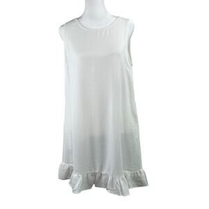 White Semi Sheer Casual Sleeveless Knee-Length Ruffle Mini Shift Dress Large NWT